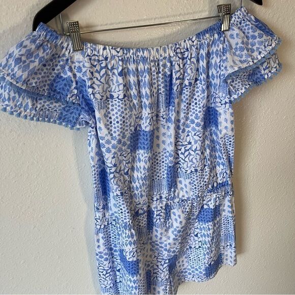 Vineyard vines Painted Patchwork Ruffle Off The Shoulder Romper - Picture 9 of 14